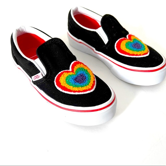 Vans Other - VAN’S Rainbow 🌈 HEART ❤️ Black slip on canvas shoes NEVER WORN New Size 11 Kids